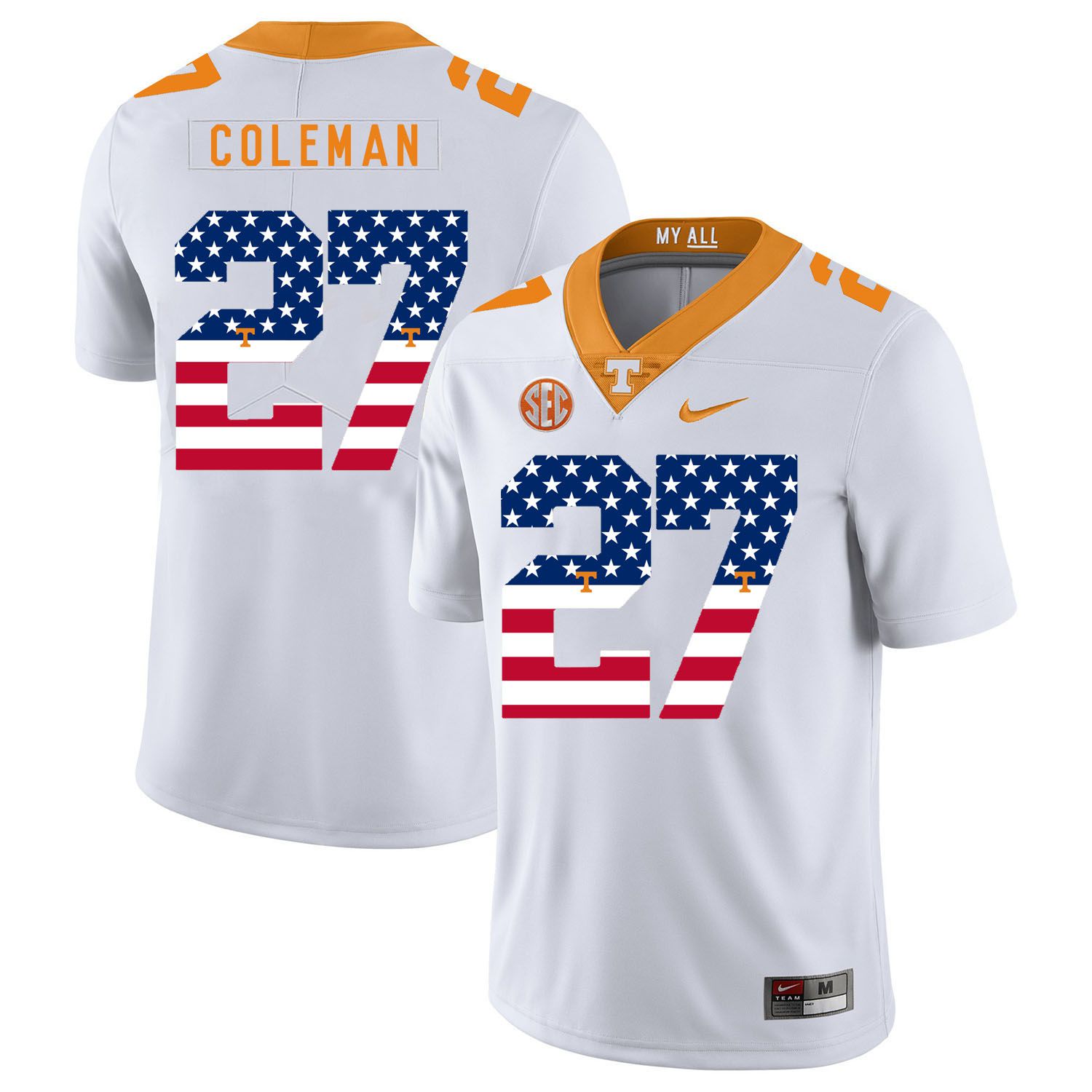 Men Tennessee Volunteers #27 Coleman White Flag Customized NCAA Jerseys->customized ncaa jersey->Custom Jersey